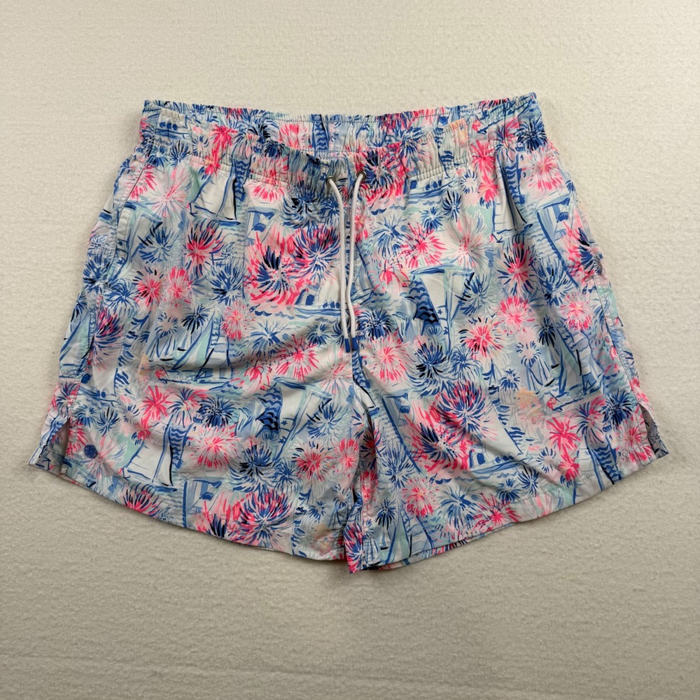 Lilly Pulitzer Men's Capri Swim Trunks Nylon Sailboat Fireworks Coastal Large